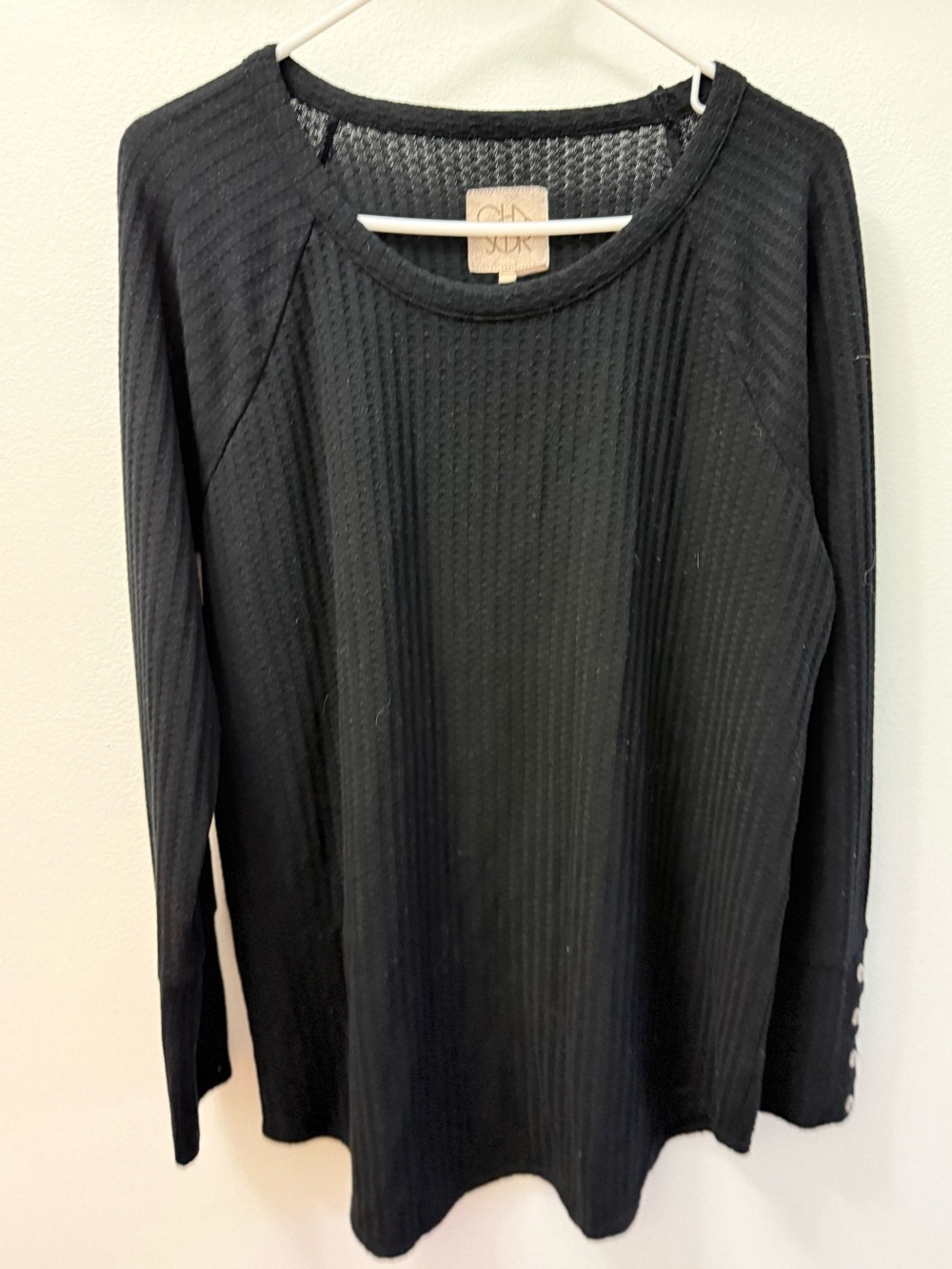 CHA SOR Sweater Women's Size XL Black Boat Neck Pullover Long Sleeve Buttons
